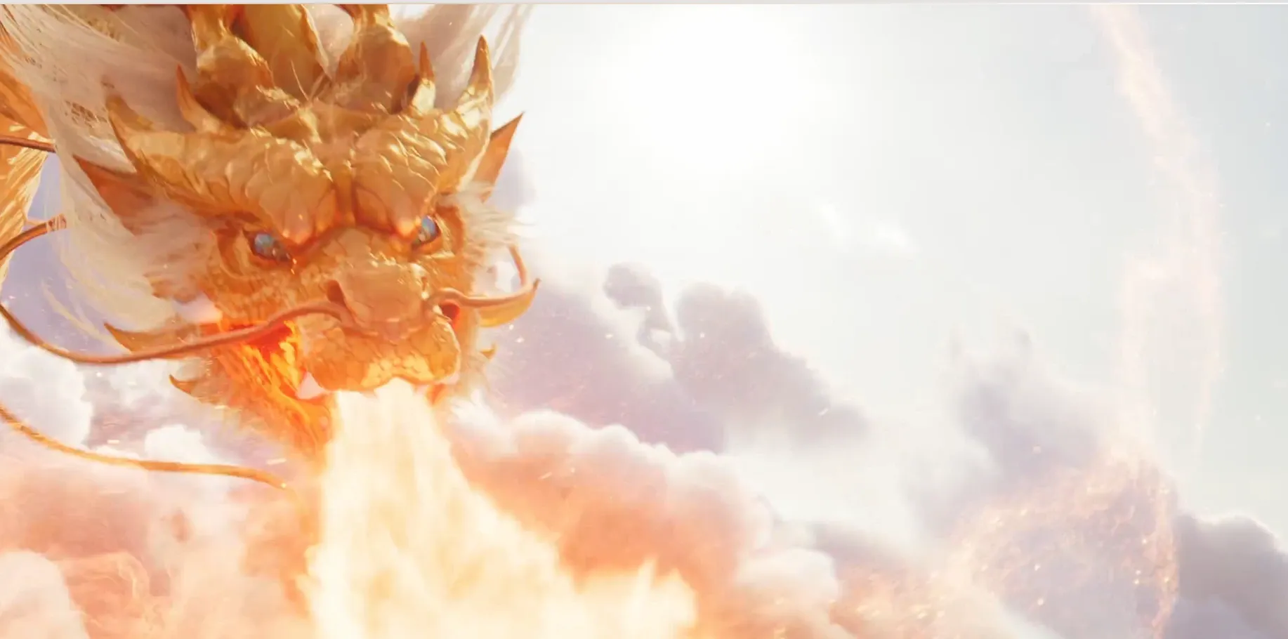 Naga emas longfu88 menyemburkan api, simbol slot gacor anti rungkad hari ini.